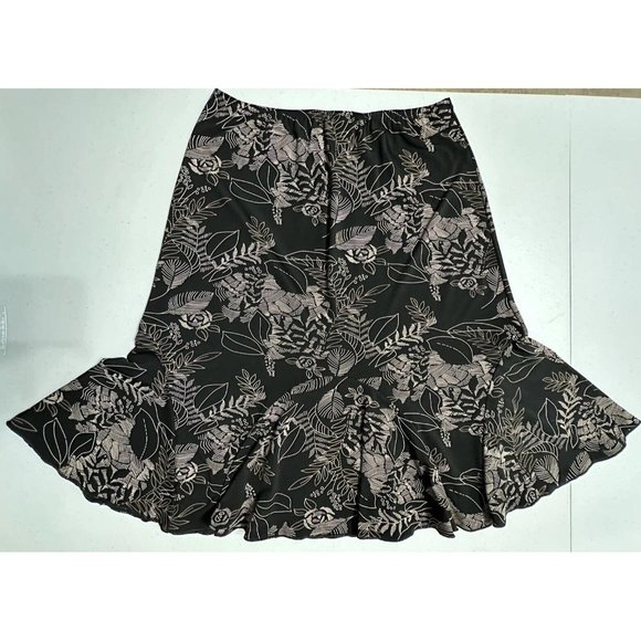 JKLA California Embroidered A Line Black Floral Skirt Ruffle Hem Stretch Sz M - Picture 3 of 6